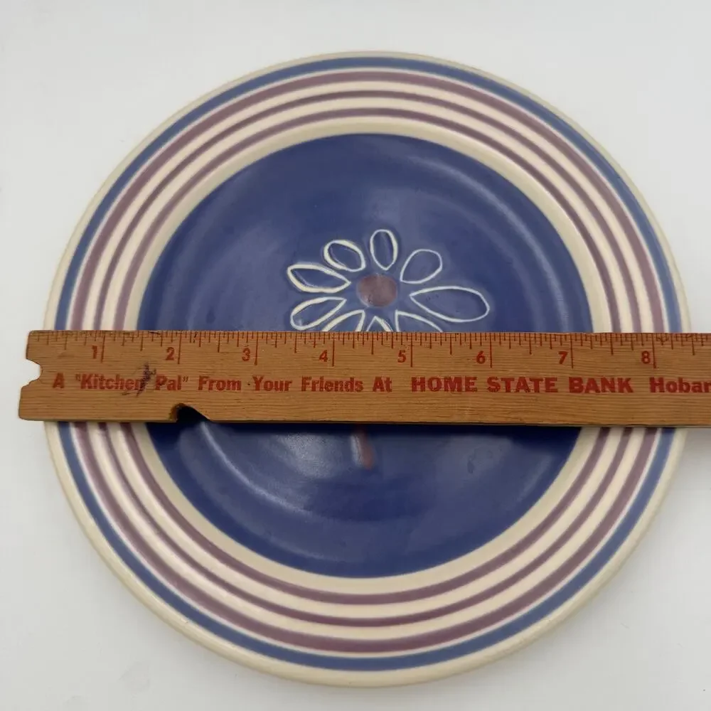 Vintage Pfaltzgraff Baja Salad Plates Set/4 Blue with Flower Center